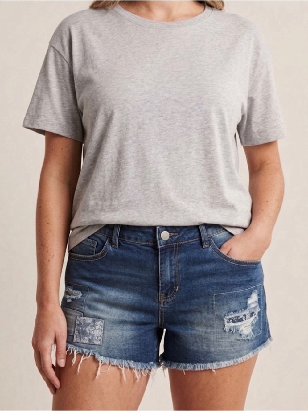 NWT Denim Distressed Patchwork Shorts